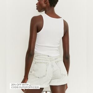 Tally Weijel | Shorts a Vita Alta in Denim Blu White Striped Italian | NWT